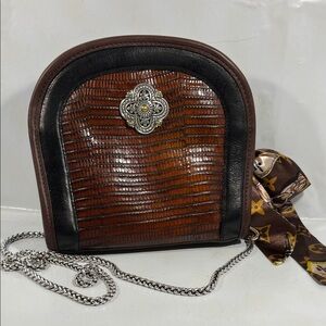 Brighton Brown and Black Crossbody Bag with Silver Chain